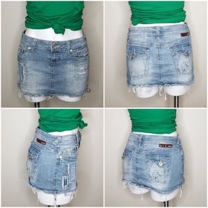 YNQ | Denim Jean Mini Skirt Patches Light Wash